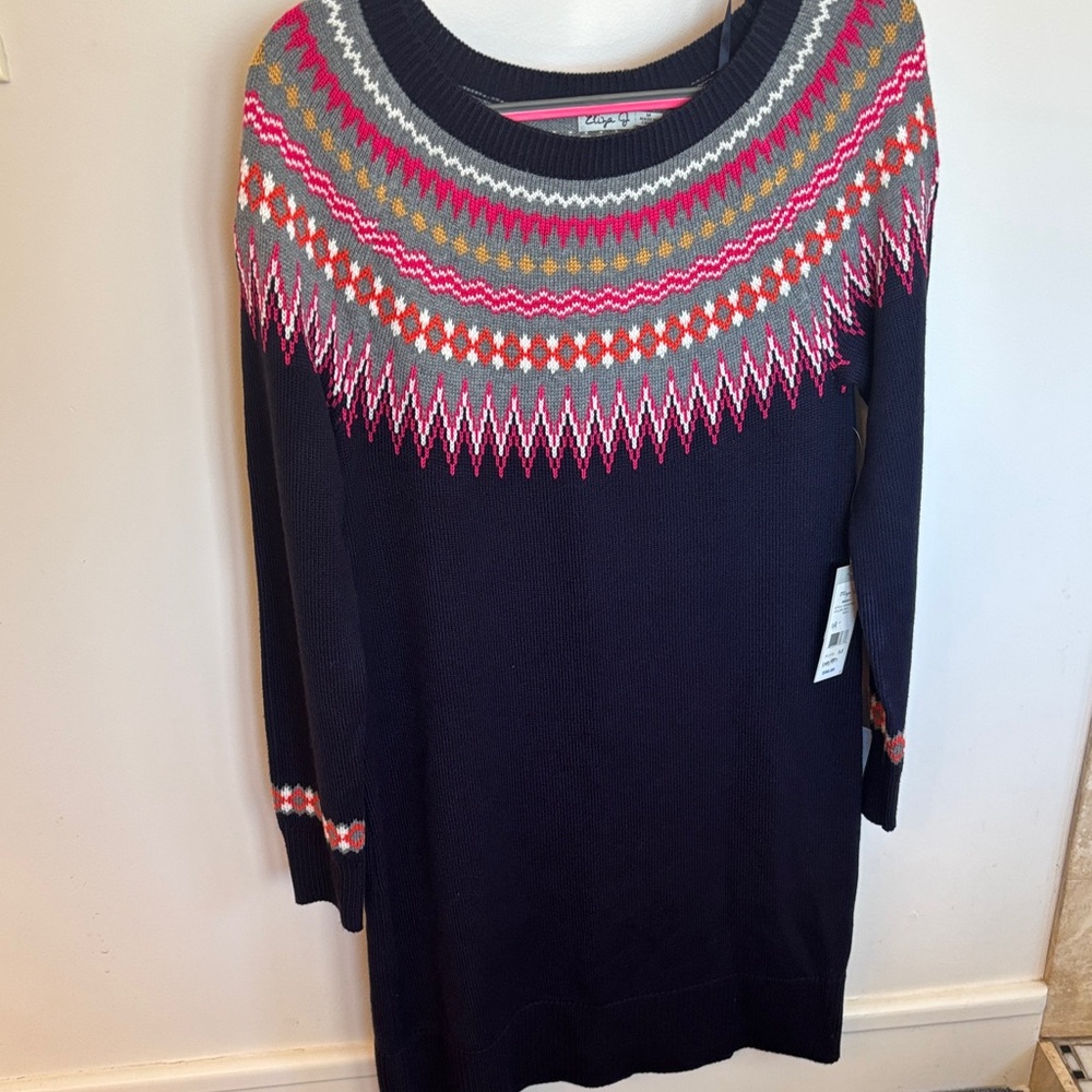 Eliza J Navy and Pink Long Sleeve Knit Dress